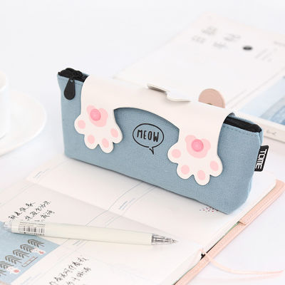 Zippered Canvas Pencil Bag in Adorable Cartoon Cat Print for Personalized Stationery