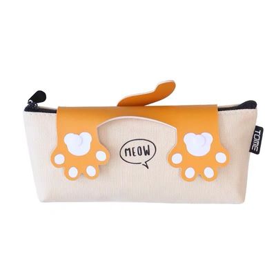 Zippered Canvas Pencil Bag in Adorable Cartoon Cat Print for Personalized Stationery