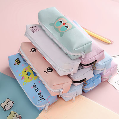 Canvas Pencil Case with PVC Lining Material and Cartoon Printing Zipper Pencil Pouch Bag