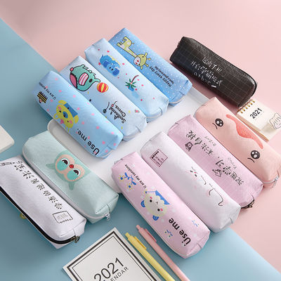 Canvas Pencil Case with PVC Lining Material and Cartoon Printing Zipper Pencil Pouch Bag