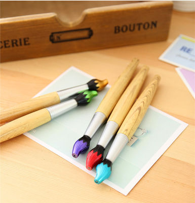 Office School Chinese Calligraphy Brush Shape Mental Wood Blue Ink Ballpoint Pen